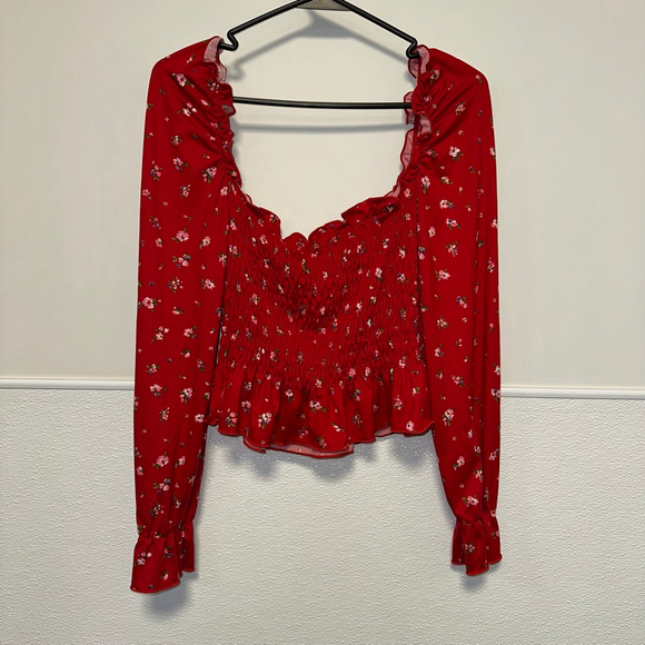Women's Heart & Hips Floral Smocked Peplum Top Red/Pink Size Medium Boho - Picture 10 of 13